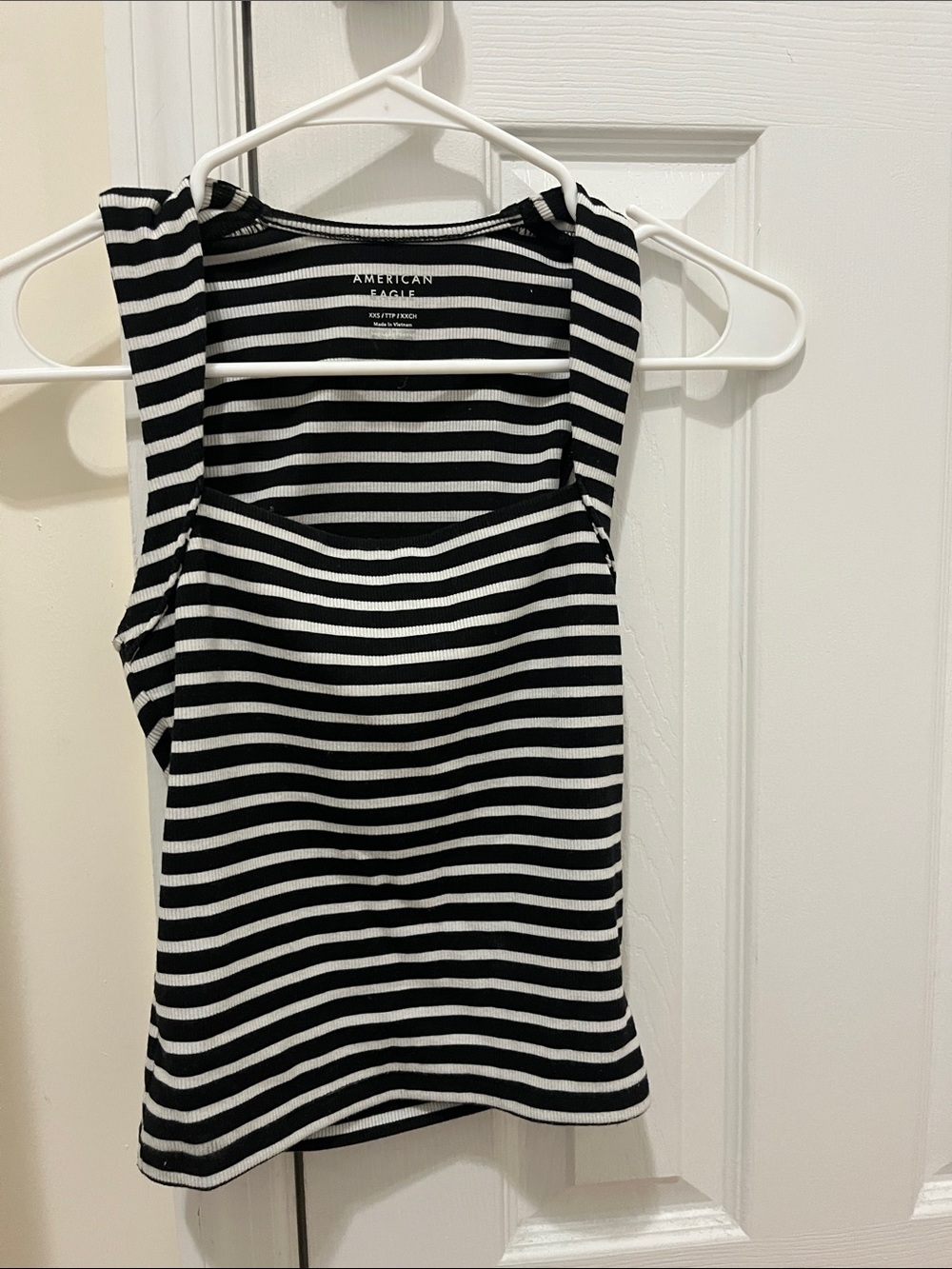 American Eagle Outfitters Black and White Striped Ribbed Tank